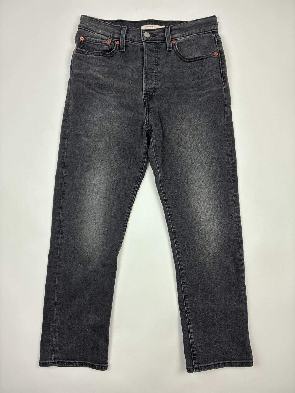 Levi's Wedgie Straight Ankle Button Fly Grunge Jeans Size 30 Faded Black